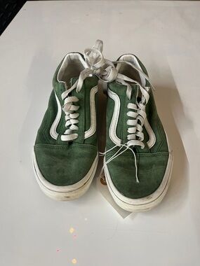 Vans Old Skool Green Suede Sneakers with White Stripe